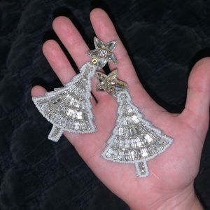 Holiday Party Silver Christmas Tree Earrings